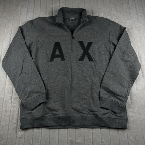 Armani Exchange 1/4 Zip Pull-over Sweatshirt Men's XL Gray Big Embroidery Logo - Picture 1 of 12